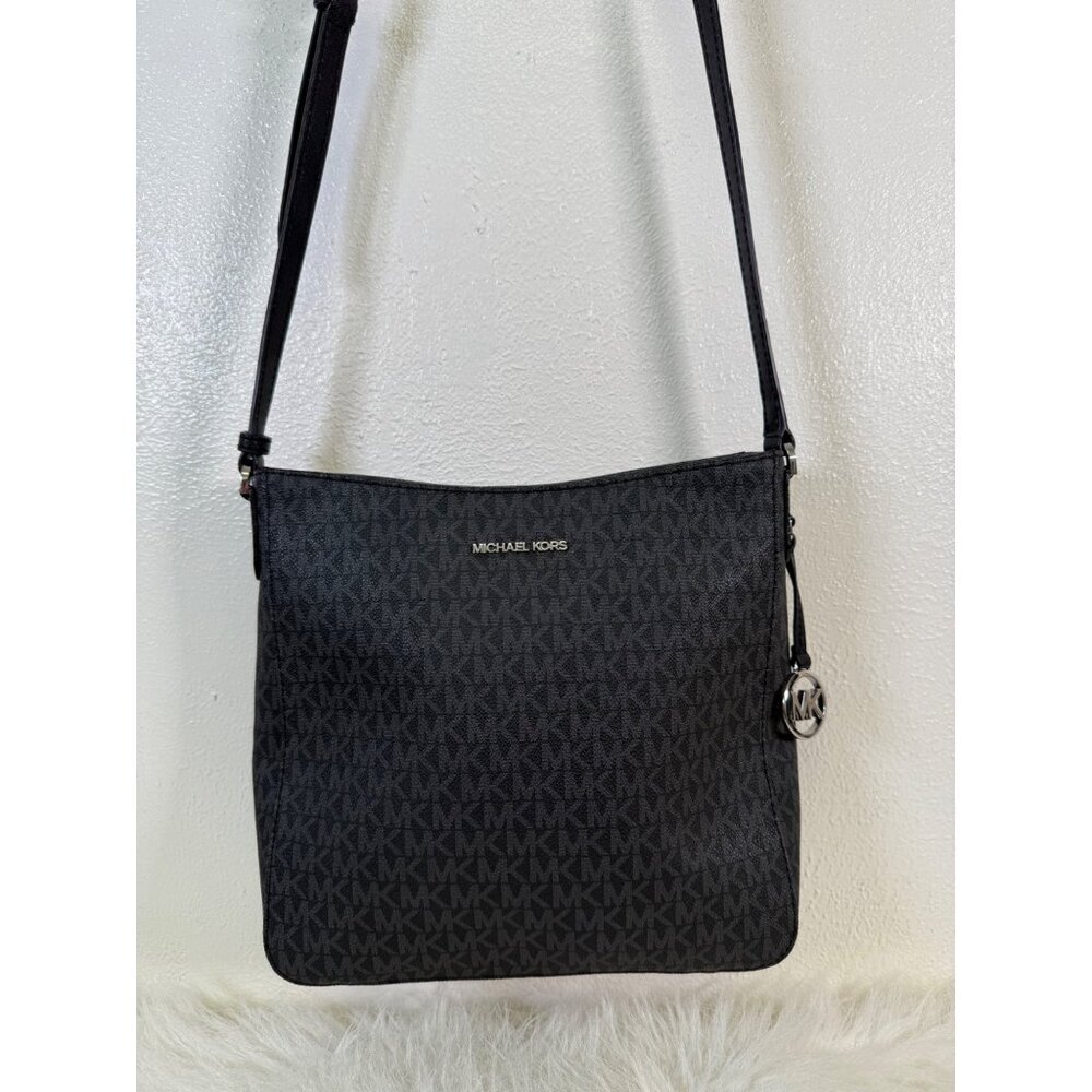 Michael Kors Jet Set Travel Large Messenger Bag Logo-Print Canvas Black/Silver